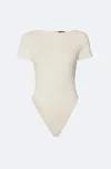 Lapointe Jersey Short Sleeve Boatneck Bodysuit In Cream
