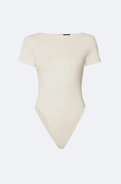 Lapointe Jersey Short Sleeve Boatneck Bodysuit In Cream