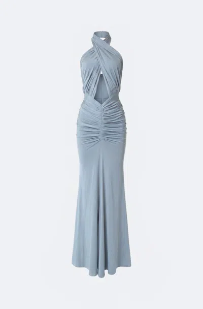 Lapointe Jersey Sleeveless Halter Ruched Gown In Blue