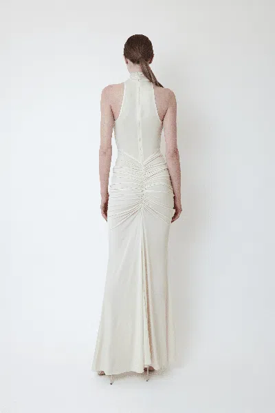 Lapointe Jersey Sleeveless Halter Ruched Gown In Cream