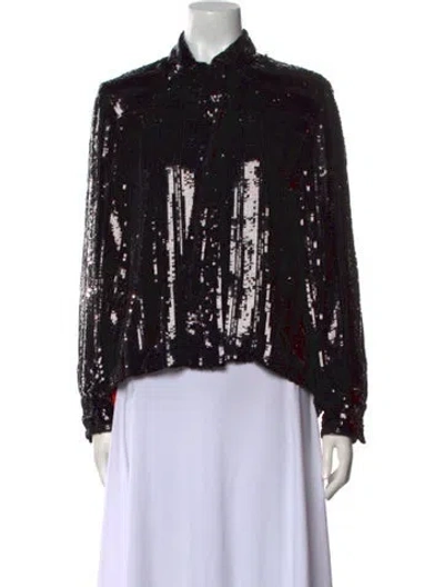 Pre-owned Lapointe Lace Pattern Mock Neck Button-up Top W/ Tags In Black