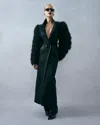 Lapointe Lacquered Denim Double Breasted Coat With Shearling