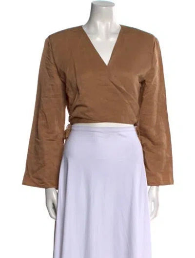 Pre-owned Lapointe Leather V-neck Crop Top In Brown