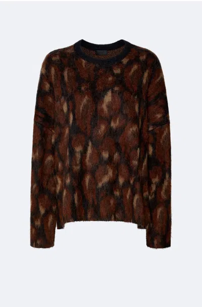 Lapointe Leopard Jacquard Crew Neck Sweater In Black
