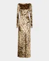 Lapointe Velvet Leopard Boatneck Gown In Leopard