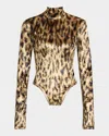 Lapointe Leopard-print Velvet Mock-neck Bodysuit In Leopard