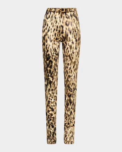 Lapointe Leopard-print Velvet Split-hem Leggings