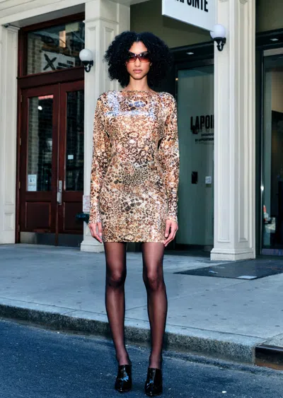 Lapointe Leopard Sequin Boatneck Mini Dress In Multi