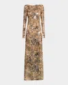 Lapointe Leopard Sequin Boatneck Gown In Leopard