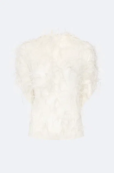 Lapointe Lightweight Georgette Cape Tee With Feathers In Cream