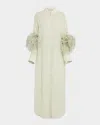 Lapointe Lightweight Georgette Long Button-down Shirt With Feathers