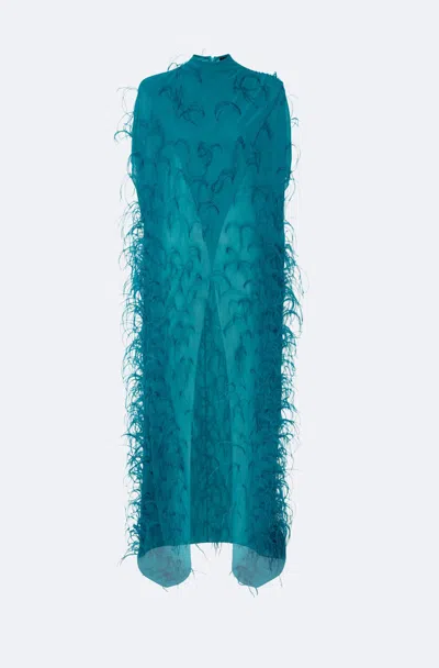 Lapointe Lightweight Georgette Mock Neck Maxi Top With Feathers In Multi