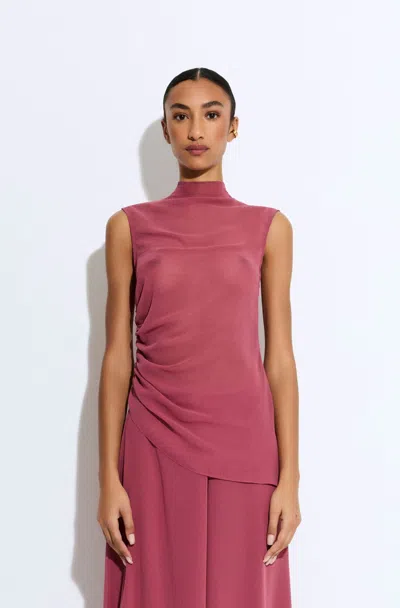 Lapointe Lightweight Georgette Mock Neck Ruched Top