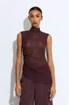 Lapointe Lightweight Georgette Mock Neck Ruched Top