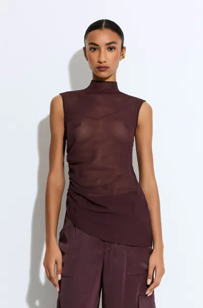 Lapointe Lightweight Georgette Mock Neck Ruched Top
