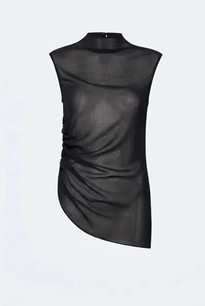 Lapointe Lightweight Georgette Mock Neck Ruched Top In Multi