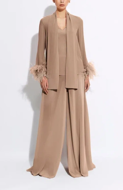 Lapointe Lightweight Georgette Scarf Top With Feathers In Brown