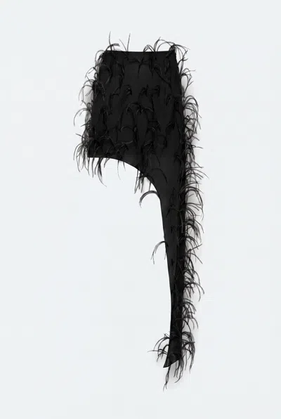 Lapointe Lightweight Georgette Skirt With Feathers In Black