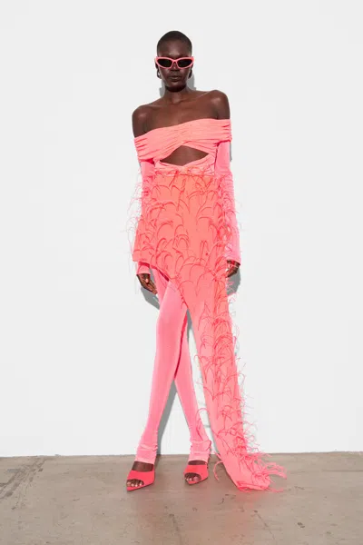 Lapointe Lightweight Georgette Skirt With Feathers In Hot Pink