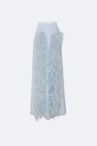 Lapointe Lightweight Georgette Wide Leg Pant With Feathers In Cloud