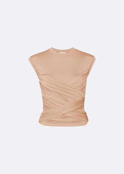 Lapointe Lightweight Jersey Draped Wrap Tank In Melon