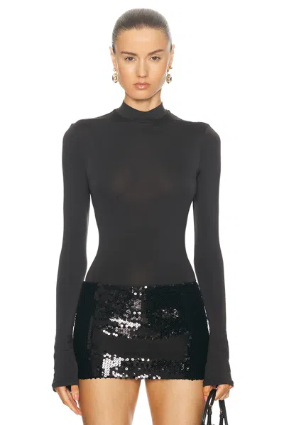 Lapointe Lightweight Jersey Mock Neck Bodysuit Top In Cacao