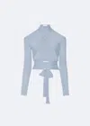 Lapointe Lightweight Jersey Wrap Top In Celeste
