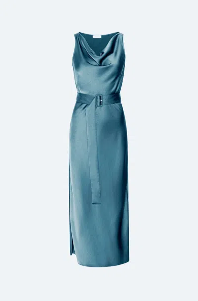 Lapointe Lightweight Satin Belted Dress In Blue