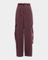 Lapointe Lightweight Satin Belted Wide-leg Utility Pants In Brown
