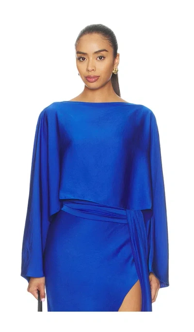 Lapointe Lightweight Satin Boat Neck Caftan Top In Blue