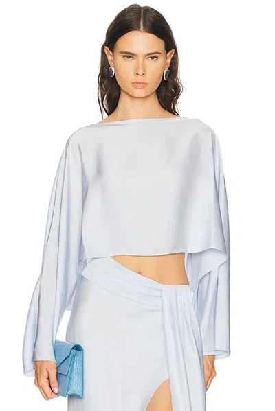 Lapointe Lightweight Satin Boat Neck Caftan Top In Blue