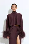 Lapointe Lightweight Satin Caftan Top With Feathers