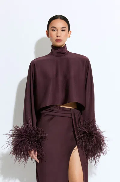 Lapointe Lightweight Satin Caftan Top With Feathers
