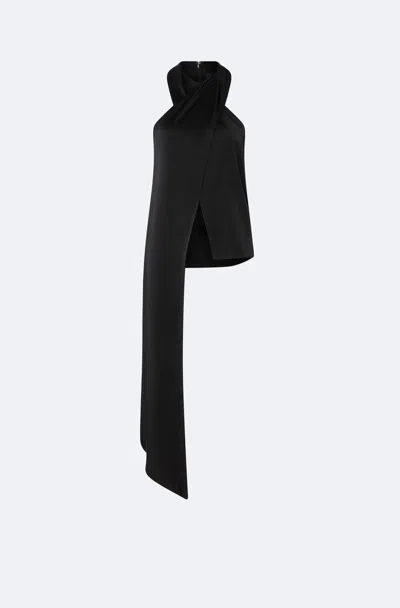 Lapointe Lightweight Satin Cross Halterneck Sash Top In Black
