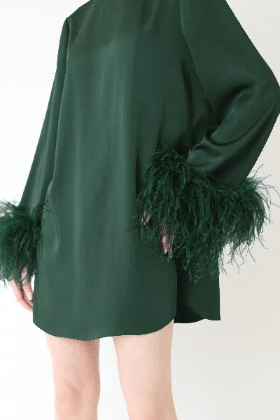 Lapointe Lightweight Satin Dress With Feathers In Green