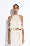 Lapointe Lightweight Satin Halter Cami With Feathers In Cream