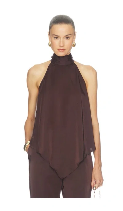 Lapointe Lightweight Satin Hankerchief Top In Chocolate