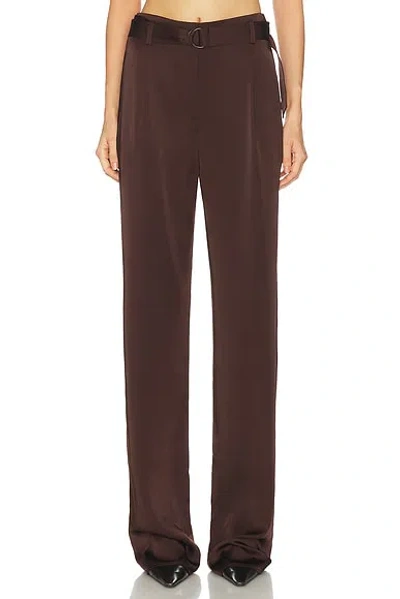Lapointe Lightweight Satin High Waisted Belted Pant In Chocolate