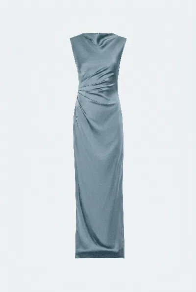 Lapointe Lightweight Satin Ruched Gown With Slit In Blue