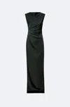 Lapointe Lightweight Satin Ruched Gown With Slit In Green