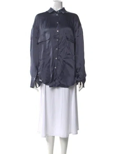 Pre-owned Lapointe Long Sleeve Blouse In Blue