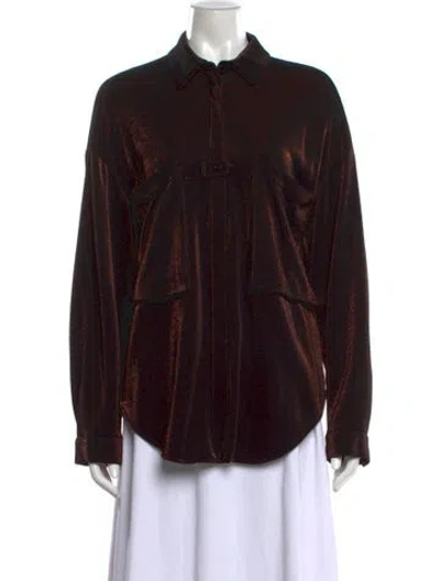 Pre-owned Lapointe Long Sleeve Button-up Top In Black/metallic