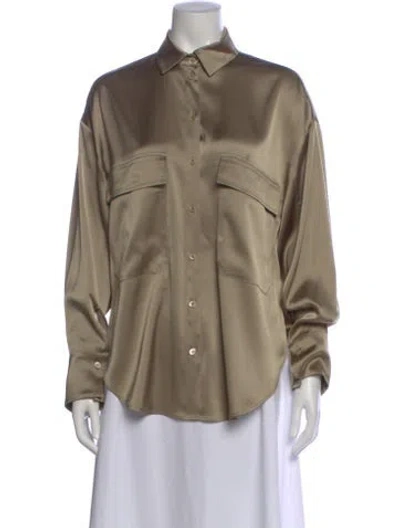 Pre-owned Lapointe Long Sleeve Button-up Top In Green