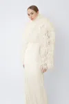 Lapointe Marbled Feathers Cropped Jacket In Cream