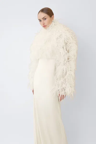 Lapointe Marbled Feathers Cropped Jacket In Cream