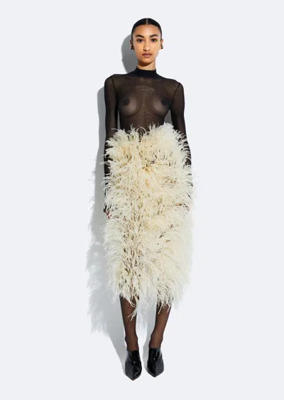Lapointe Marbled Feathers High Waist Skirt In Butter