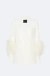 Lapointe Matte Crepe Blazer With Feathers In Off White