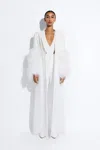 Lapointe Matte Crepe Combo Jacket With Feathers In Off White
