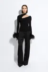 LAPOINTE MATTE VISCOSE ASYMMETRIC TOP WITH FEATHERS