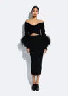 Lapointe Matte Viscose Cross Front Dress With Feathers In Black